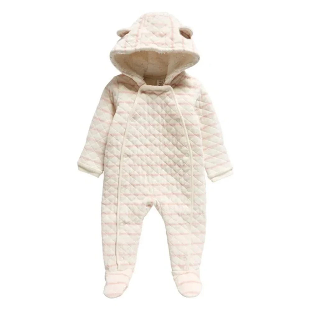 NORDSTROM Babies' Print Bunting in Ivory Egret- Pink Stripe Size Newborn